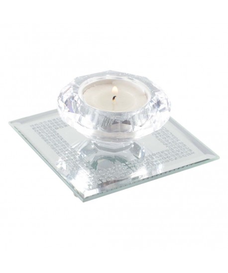 Crystal candle holder 9x9cm on silver mirror square base