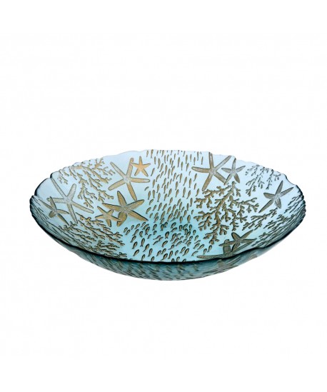 Blue sea glass salad bowl 33x33x9cm