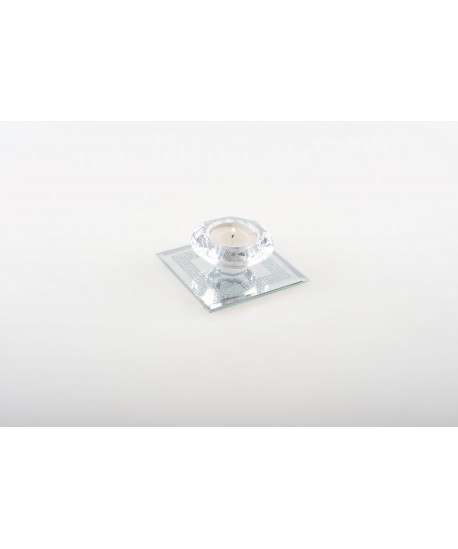 Crystal candle holder 9x9cm on silver mirror square base