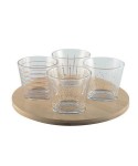 Golden bowls with wooden tray – set of 4
