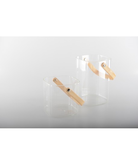 Ice bucket with wooden handle 11.5x11x15.5cm