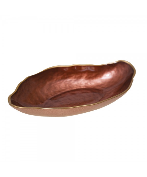 Coupelle ovale marron bord doré 23x13cm