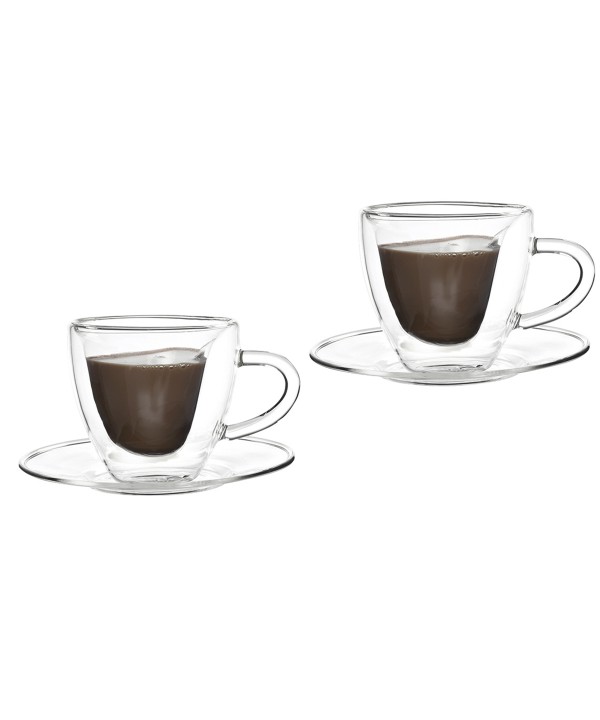 Tasses à café double paroi café en coeur 150ml - lot de 2