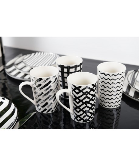 Mugs 450ml noir & blanc - lot de 4
