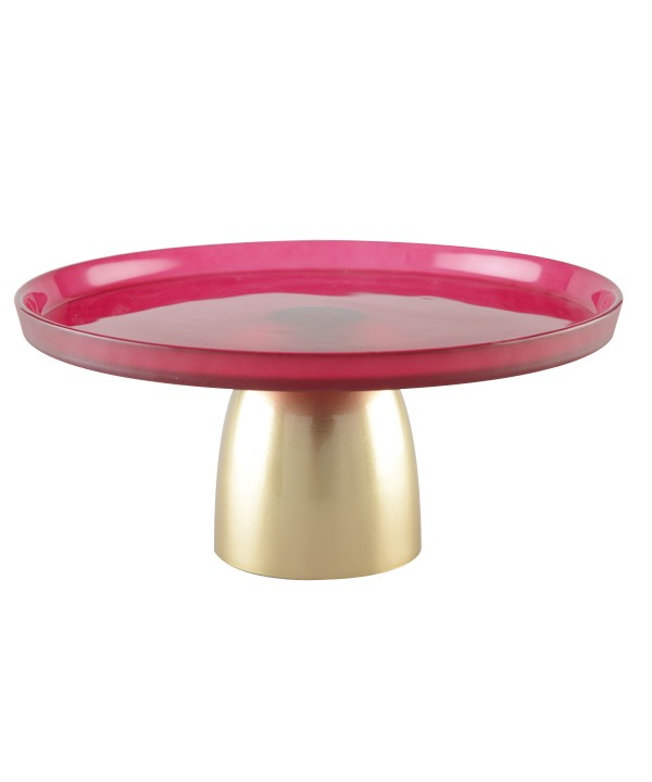 Plat à gâteaux framboise sur pied dore 28cm