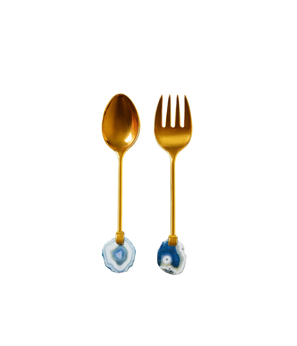 Golden salad servers blue agate stone
