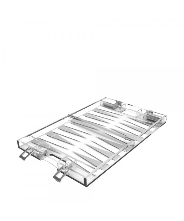 Jeu de backgammon mallette mini acrylique blanc et argent 25x20x5cm