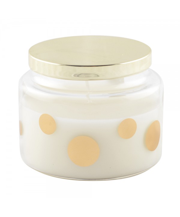 Round candle with dots and golden lid sage scent