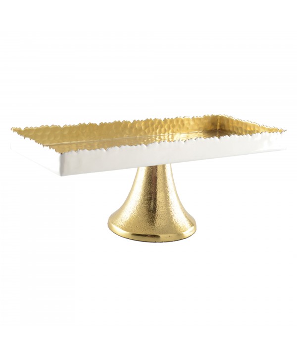 White and gold hammered cake platter on stand 35x15x12.5cm