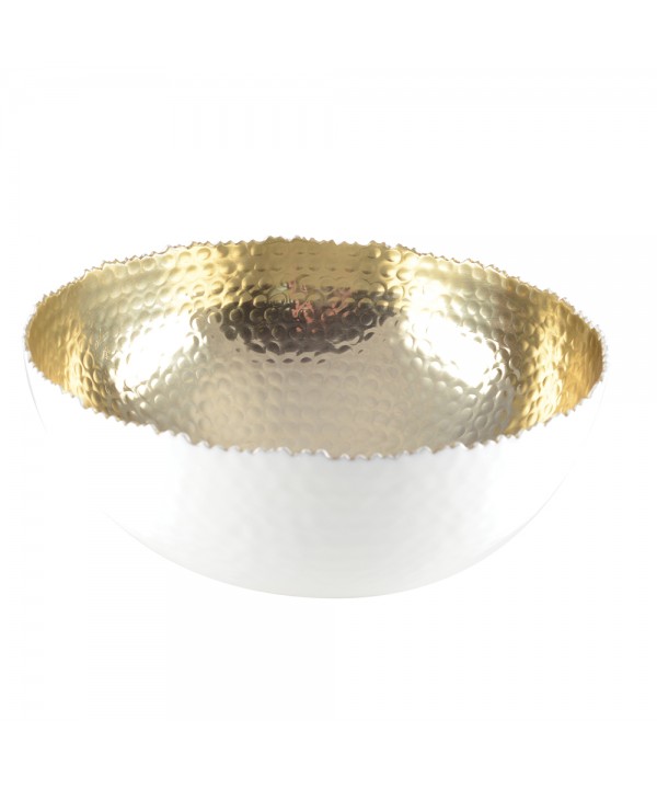 White and gold hammered salad bowl 26x26x11.5cm