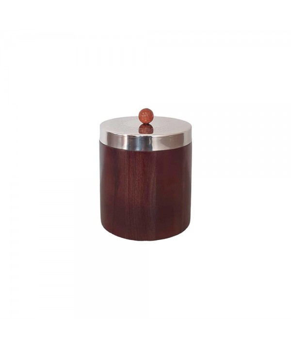 Wooden box with silver metal lid 12x12x13cm