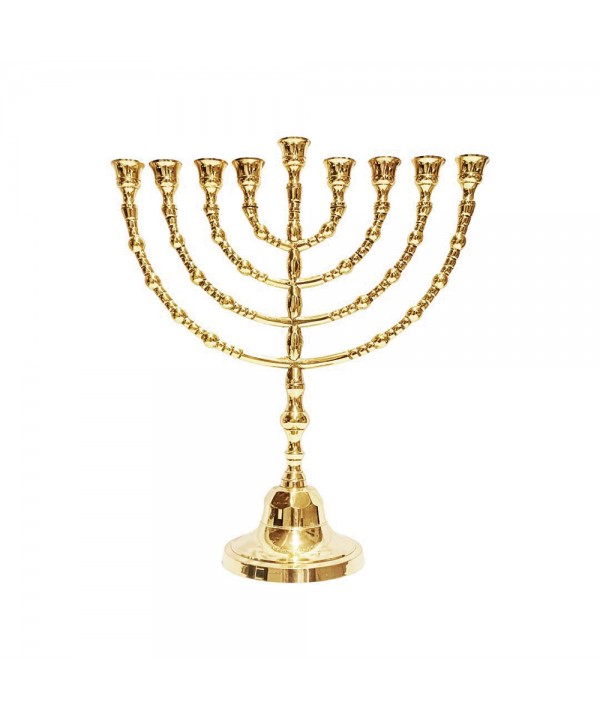 Gold metal menorah 9 lights H30cm