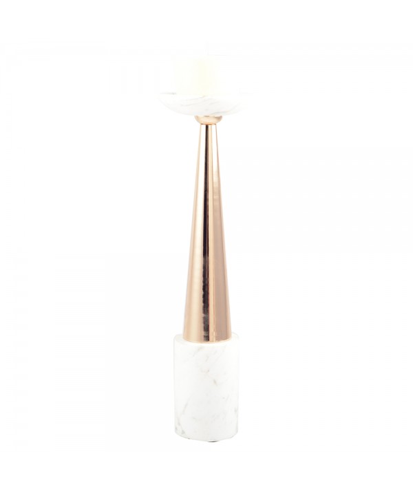 White and pink gold marble candleholder 12x12x26cm