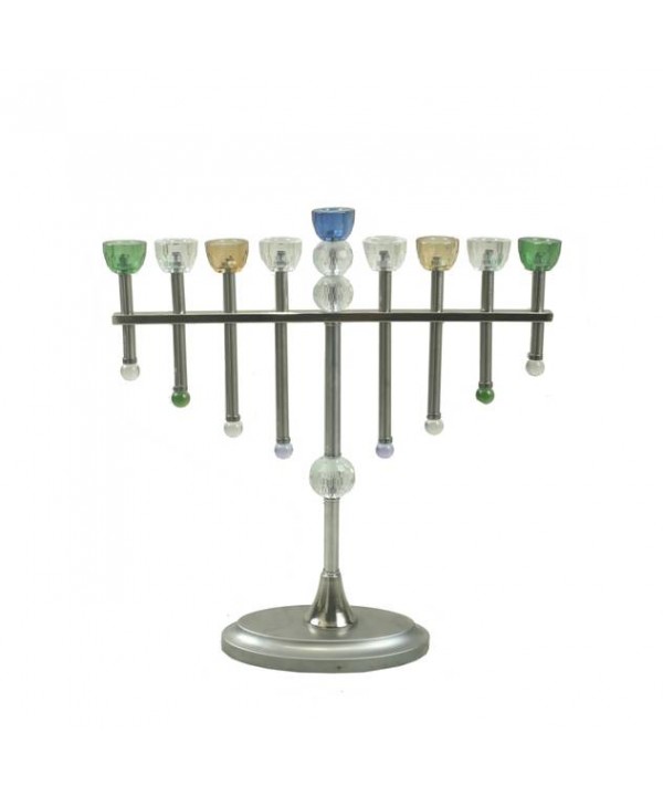 Silver menorah with colored cups 47x15x48cm