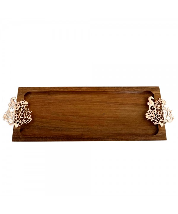 Wooden tray with coral rose gold decoration 42x13x3cm