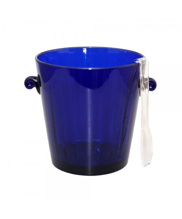 Dark blue ice bucket with tongs 16.6x16.6x17cm