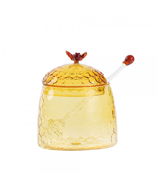 Amber honey pot 9.5x9.5x11.2cm