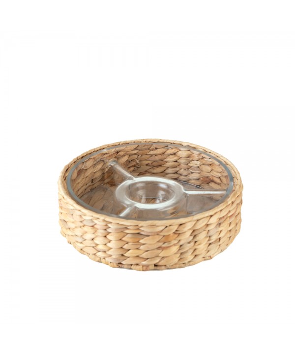 Rattan appetizer set with 3 compartments 28x28x8cm
