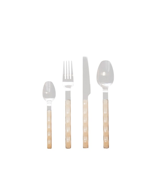 24-piece silver household set with beige handle