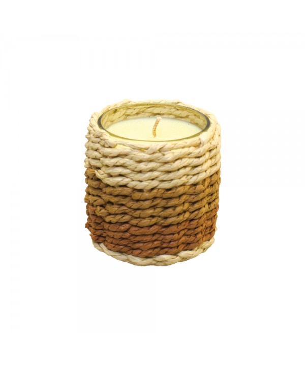 Braided glass candle brown and yellow musk scent small model