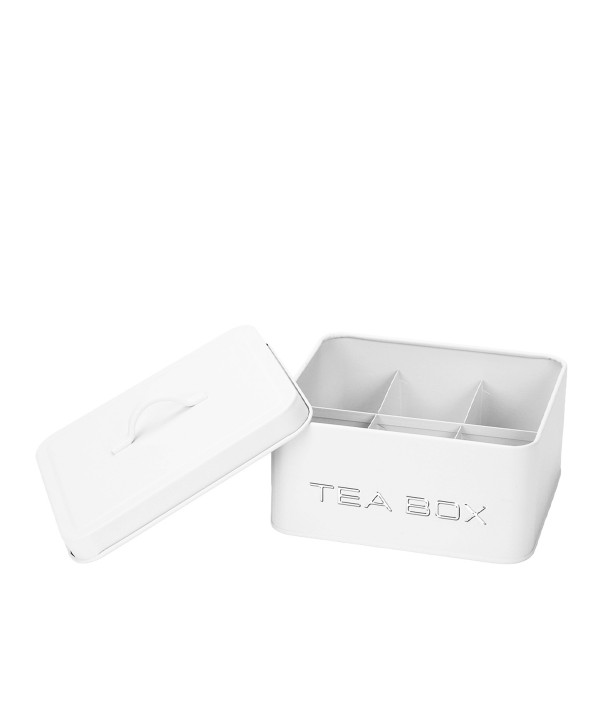 White and silver 6-compartment tea caddy 18x15.5x8cm