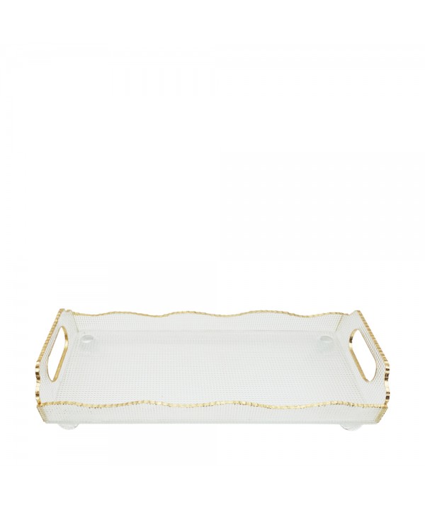 Rectangular glass tray with gold rim 38x17.5x9.5cm