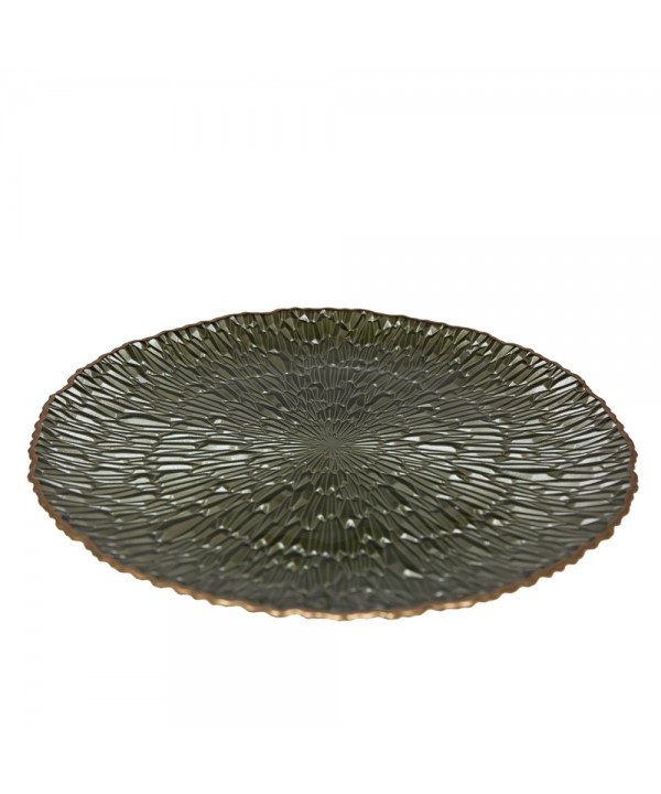 Green serving dish with gold rim 33cm