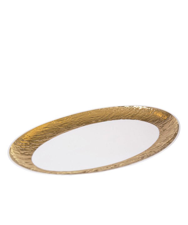 White and gold oval platter 36.5cm