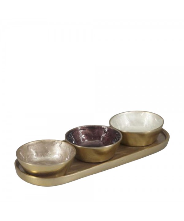 Aperitif set of 3 bowls on oval tray