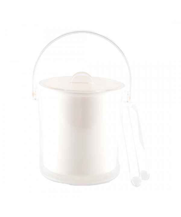 White acrylic ice bucket with tongs