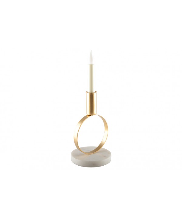 Mat gold round candlestick with marble base h.17 cm