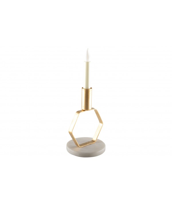 Mat gold octagonal candlestick with marble base h.17 cm