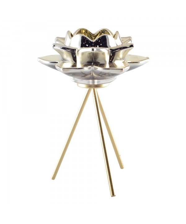 Gold flower pedestal candlestick 12.5x12.5x17.5cm