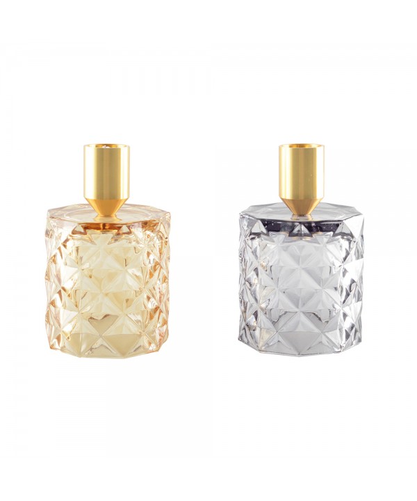 Yellow and purple round candlesticks - set of 2