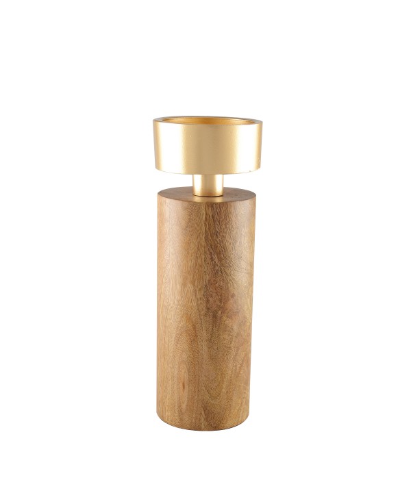 Wood and gold metal candlestick 23cm