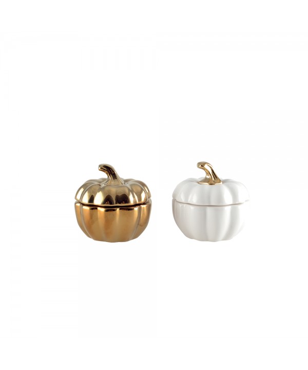 White and gold pumpkin candlesticks - set of 2