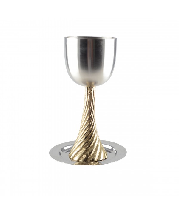 Kiddush glass with gold stem and saucer
