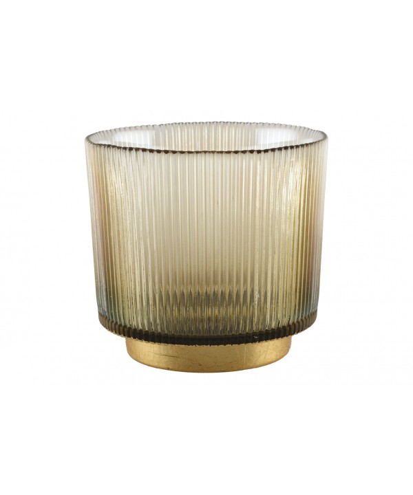 Smoked ribbed votive h14cm