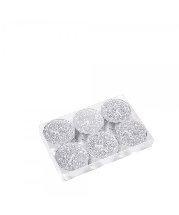 Silver glitter tea light candle - set of 6