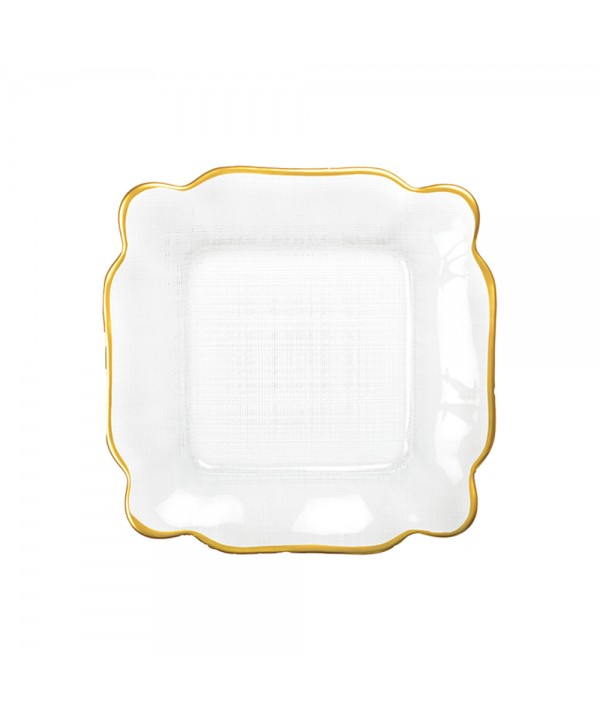 Square glass plate with gold rim 25x25x2cm