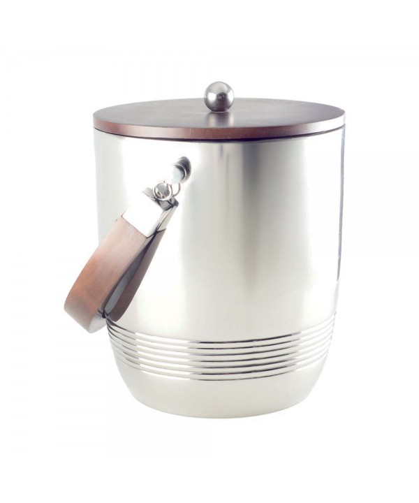 Double-walled ice bucket with wooden handle & lid 19x19x24cm