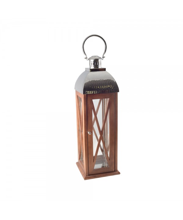 Large wooden and glass lantern 23x23x77cm