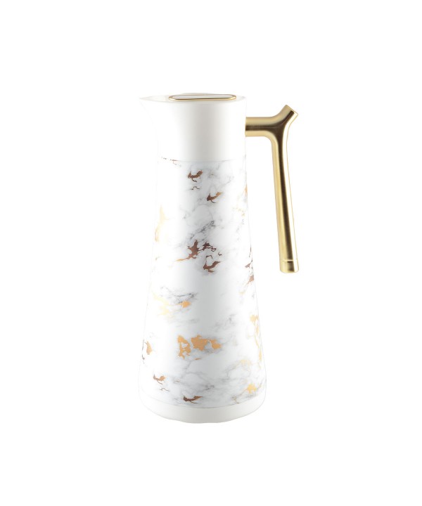 White and grey thermal carafe with gold handles 1L