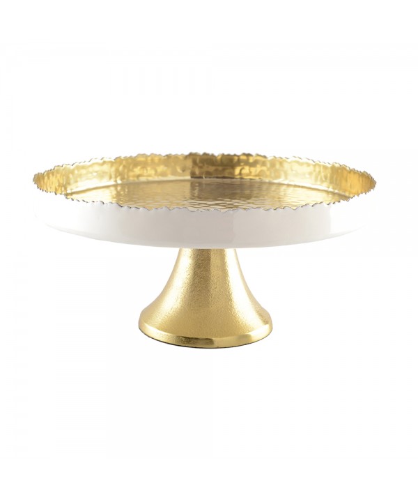 White and gold hammered cake platter on stand 30x30x12.5cm