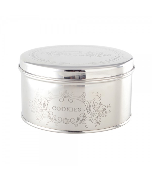 Round silver cookie box 17x17x9cm