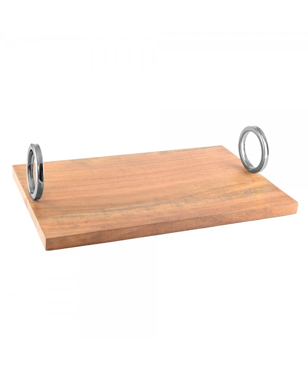Rectangular tray wood with silver handle 40x26x11cm