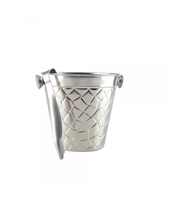 Hammered silver ice bucket with tongs 14cm