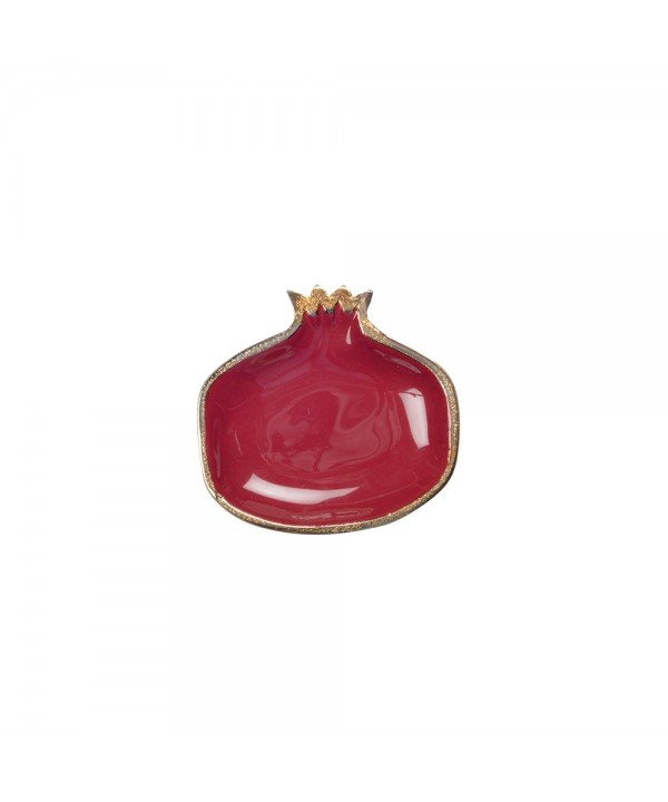Red pomegranate dish with golden rim 11x11x1.5cm