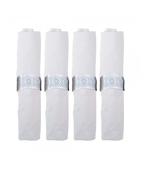 Silver metal napkin rings with flower design 5x5x2.5cm - set of 4