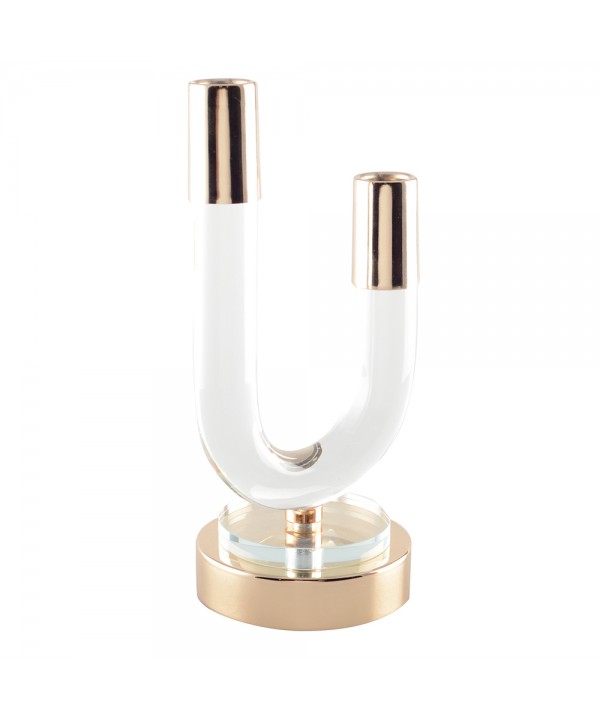 Candlestick in clear and gold glass 12x10x24cm